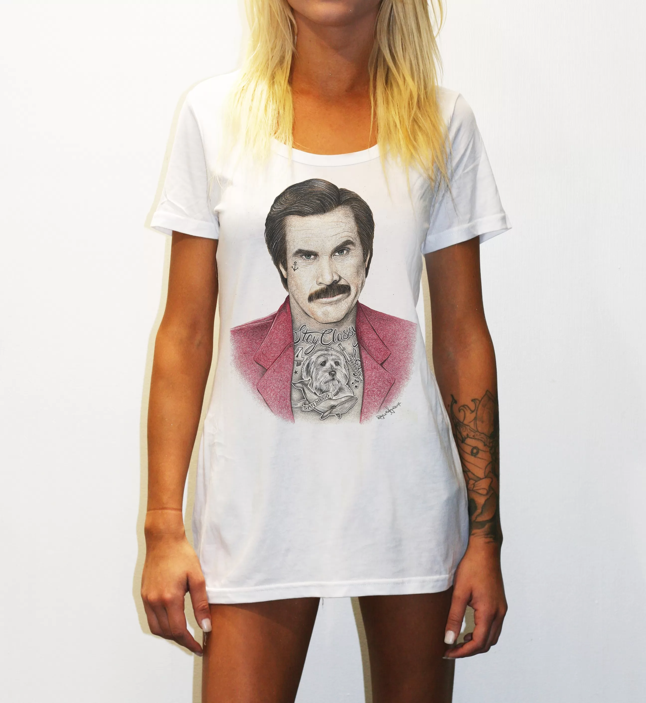 INKED ANCHORMAN ORIGINAL STYLE WOMENS WHITE TEE