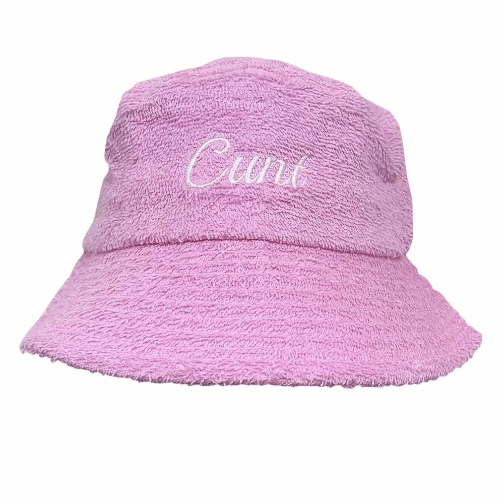 CURSIVE PINK TERRY TOWEL BUCKET HAT