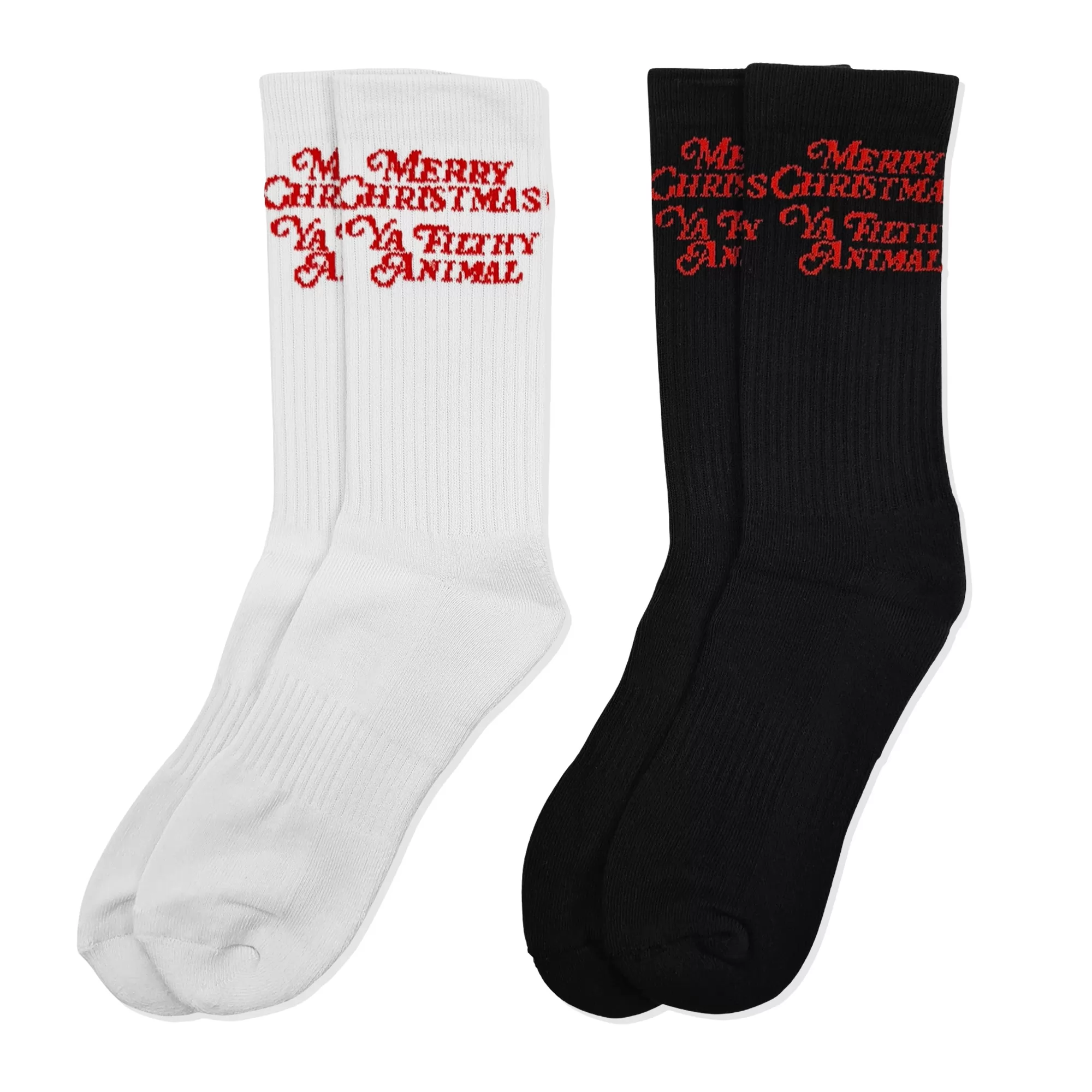 2 PACK OF MERRY CHRISTMAS YA FILTHY ANIMAL SOCKS