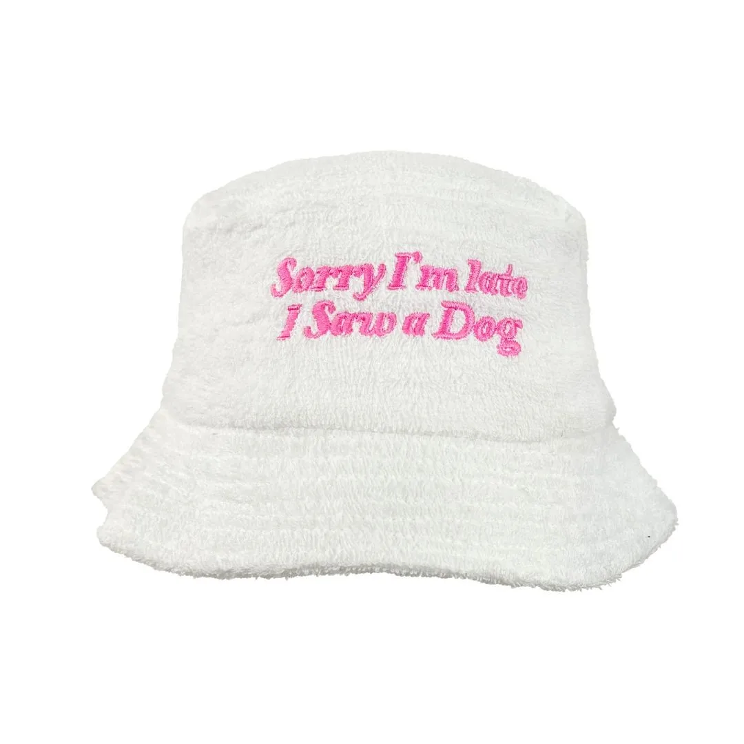 WHITE I SAW A DOG TERRY TOWEL BUCKET HAT