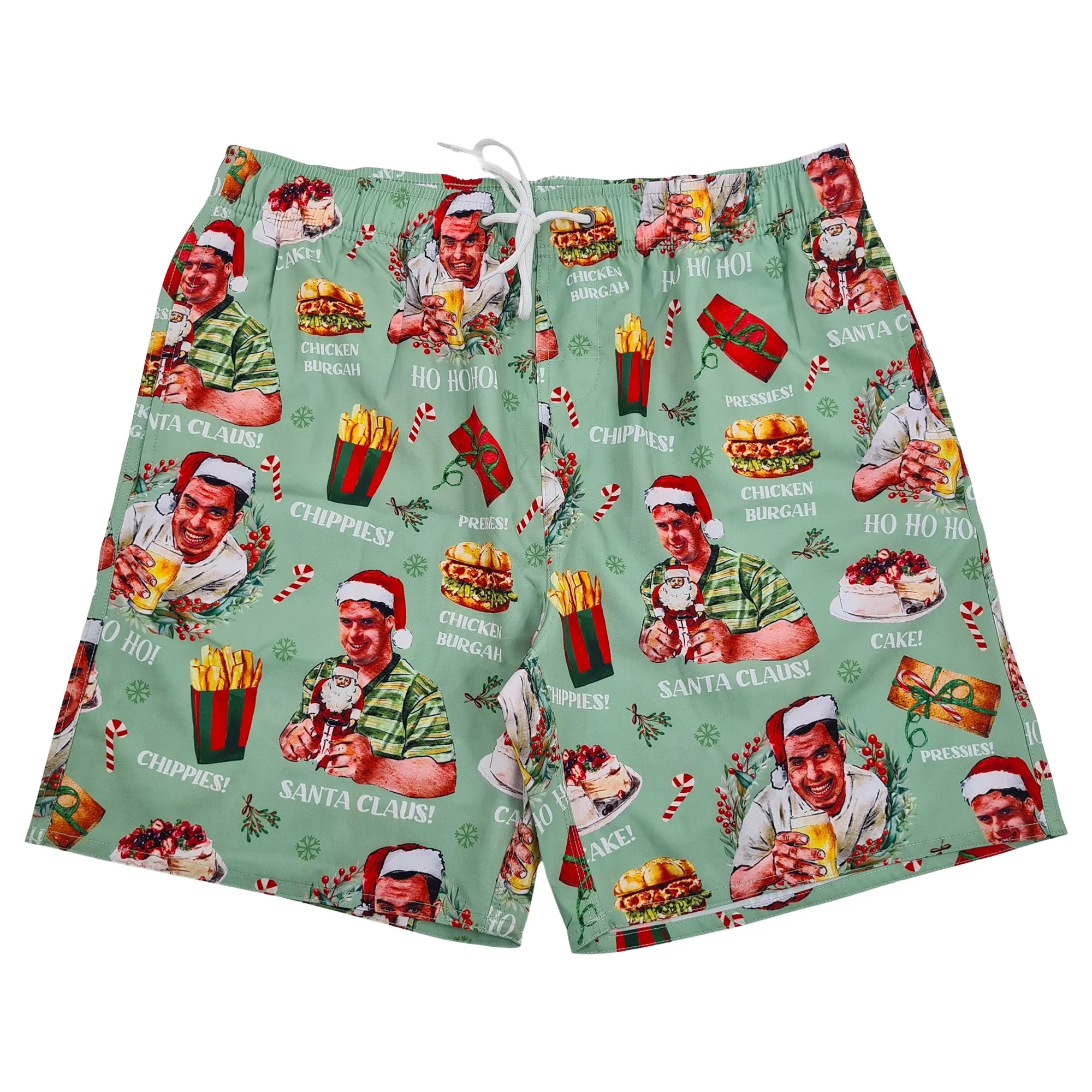 MERRY CHICKEN BURGAH XMAS BEACH SHORTS