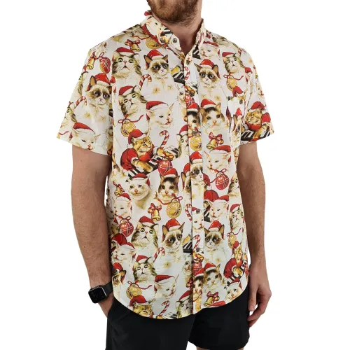 MEME CATS LINEN BUTTON UP SHIRT