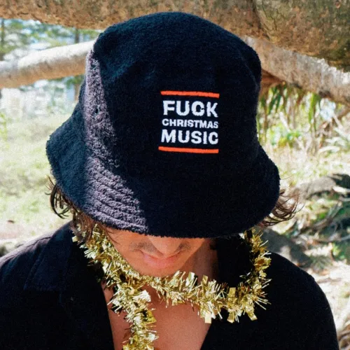 CHRISTMAS MUSIC BLACK TERRY TOWEL BUCKET HAT