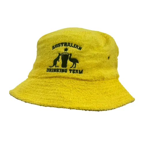 AUSTRALIAN DRINKING TEAM YELLOW TERRY TOWEL BUCKET HAT